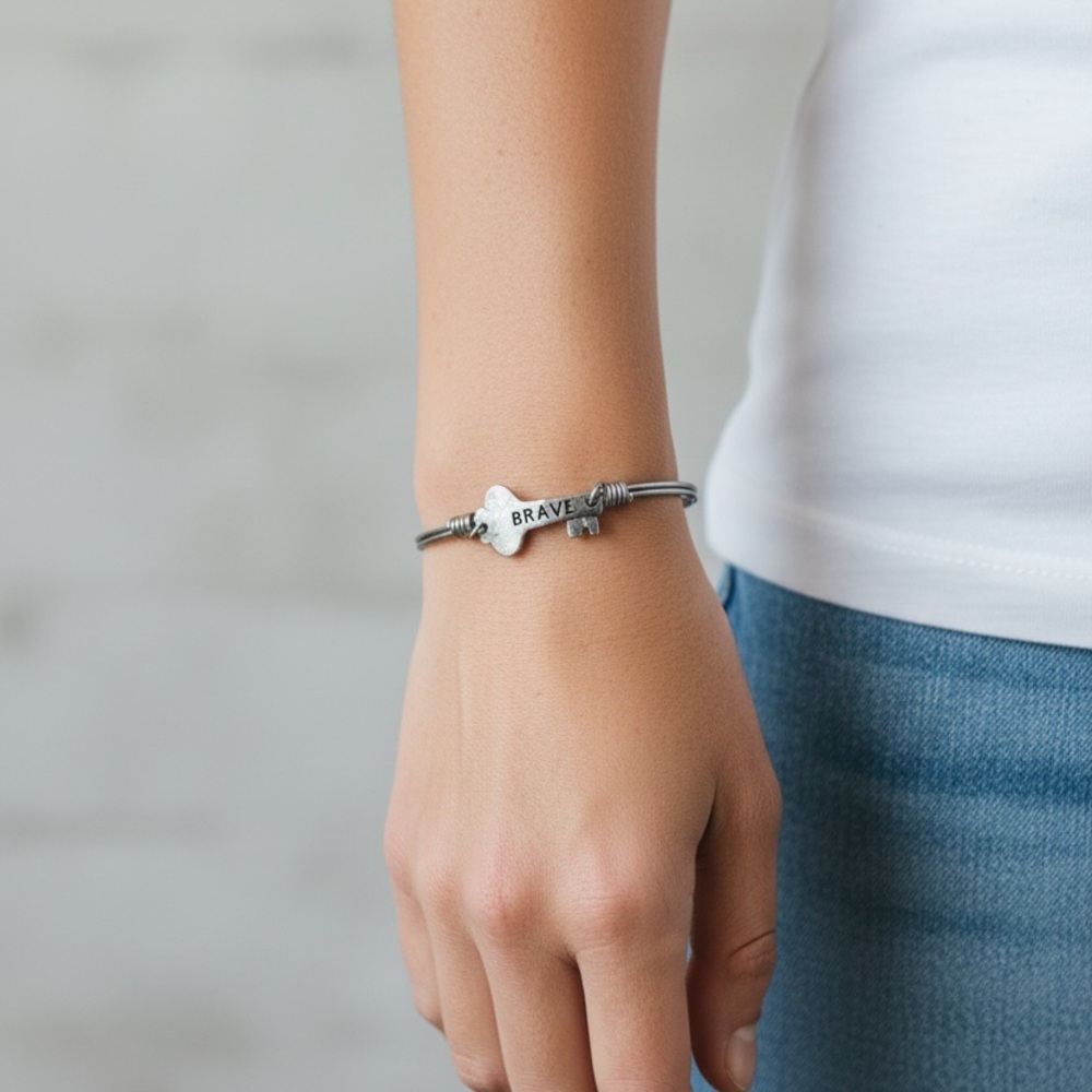 Silver Inspirational “Brave” Bracelet